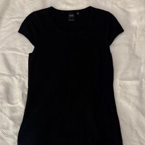 Saks Fifth Avenue Elegant Black Short Sleeve Top Cashmere